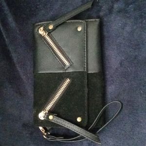 Suede and Faux Leather Chic Wristlet